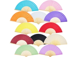 Conjunto de 12 Leques de Bambu e Seda para uso manual, decoração e eventos BRILVIBERA