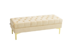 Banco de Baixo Estofado da Cama com Tecido de Veludo Acolchoado. 118x45x42 Cm. Bege Ge