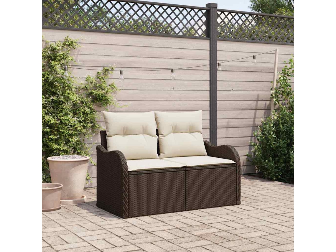 Vidaxl Sofá De Jardim Com Almofada Castanho 121 X 62 X 69cm Vime Pe