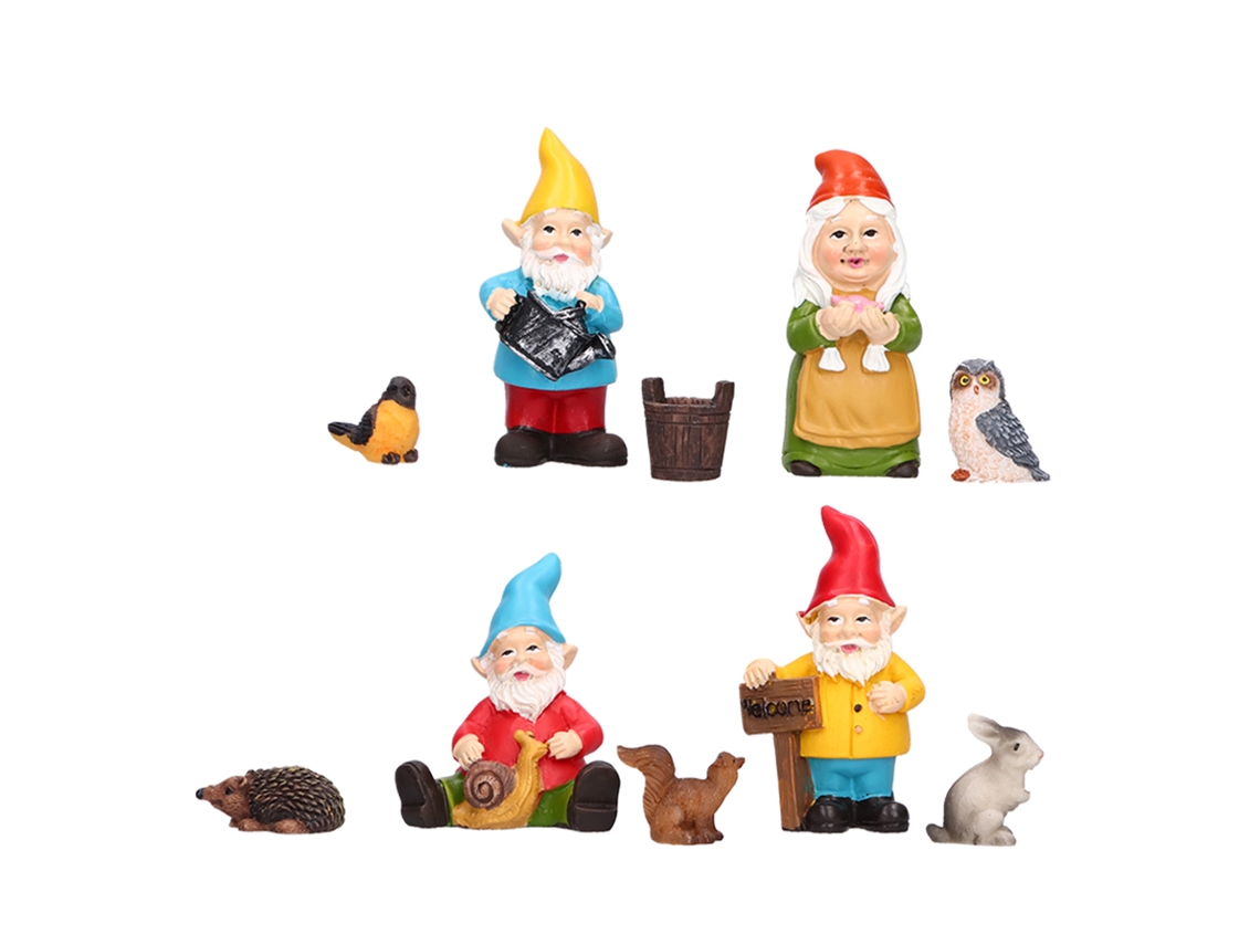 Ornamentos Anões Decoração Jardim Sorte Conjunto 10 Peças