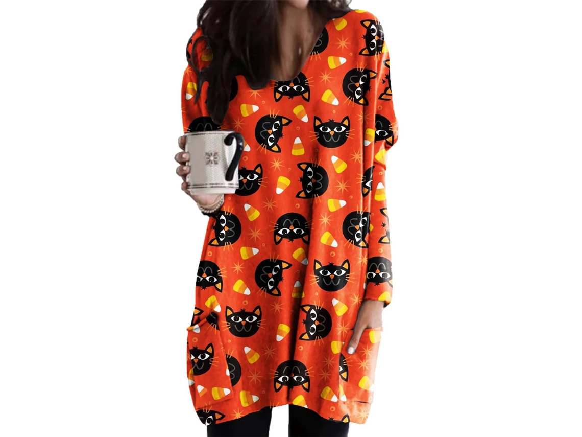 Laxiscreed Vestido Feminino Com Decote Redondo, Fenda, Mangas Longas E Bolsos Grandes Para Festas De Halloween Tamanho 8 S