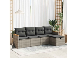 Vidaxl 5 Pcs Conjunto Sofás De Jardim C/ Almofadões Vime Pe Cinzento