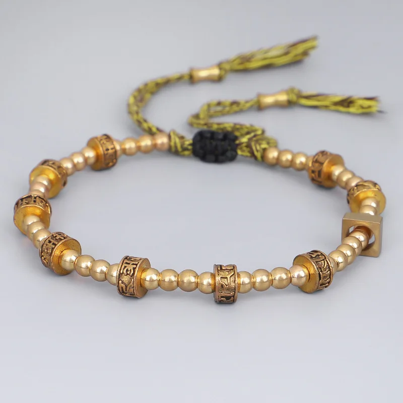 Pulseira Artesanal Tibetana Budista com Contas de Oração de Seis Sílabas, Pulseira e Bracelete de Corda Trançada da Sorte. MDUG