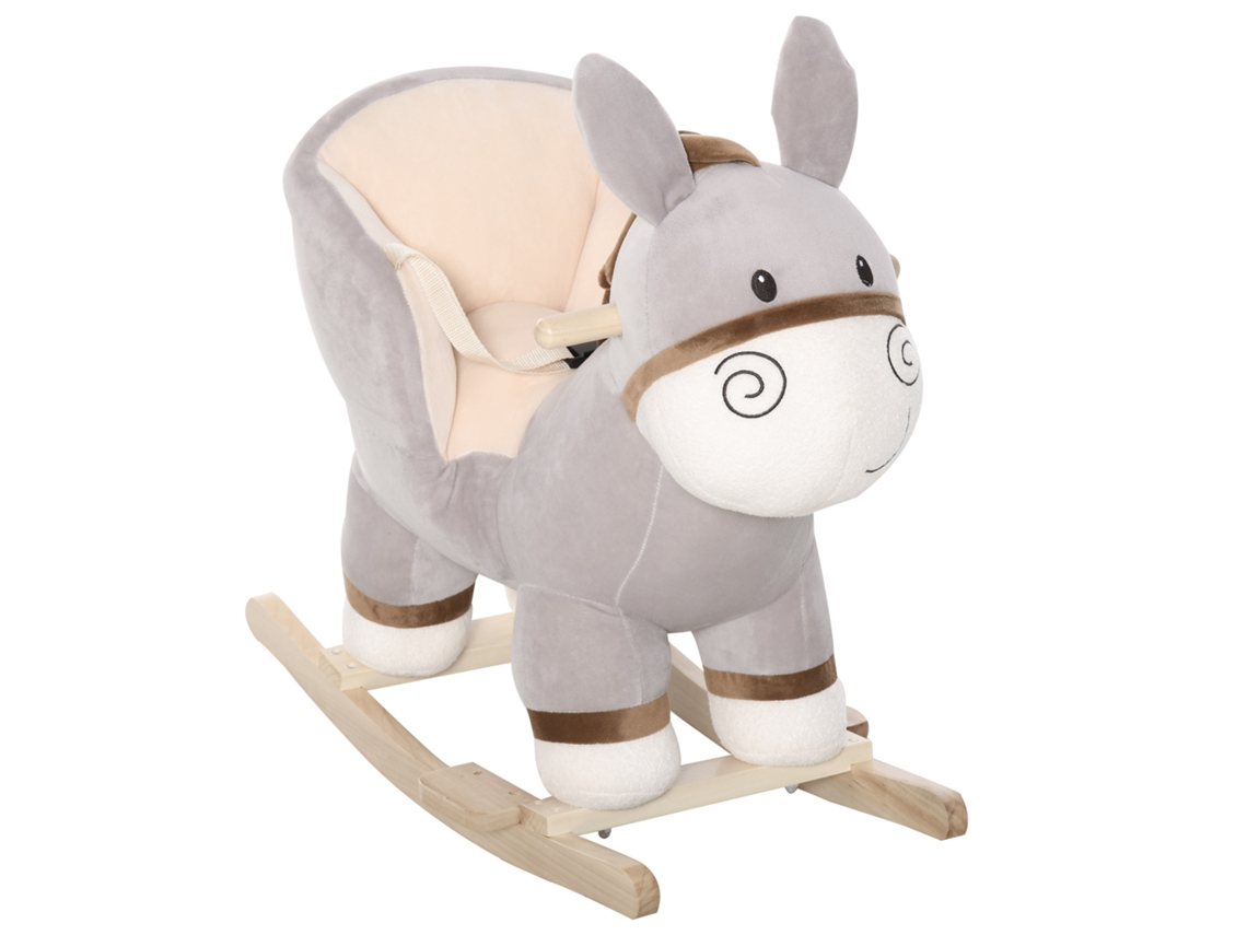 Baloiço Infantil em Forma de Burro para Bebés 18 36 Meses com Som Cinto de Segurança Apoio para os Pés 61x34x58 Cm Cinza Ge
