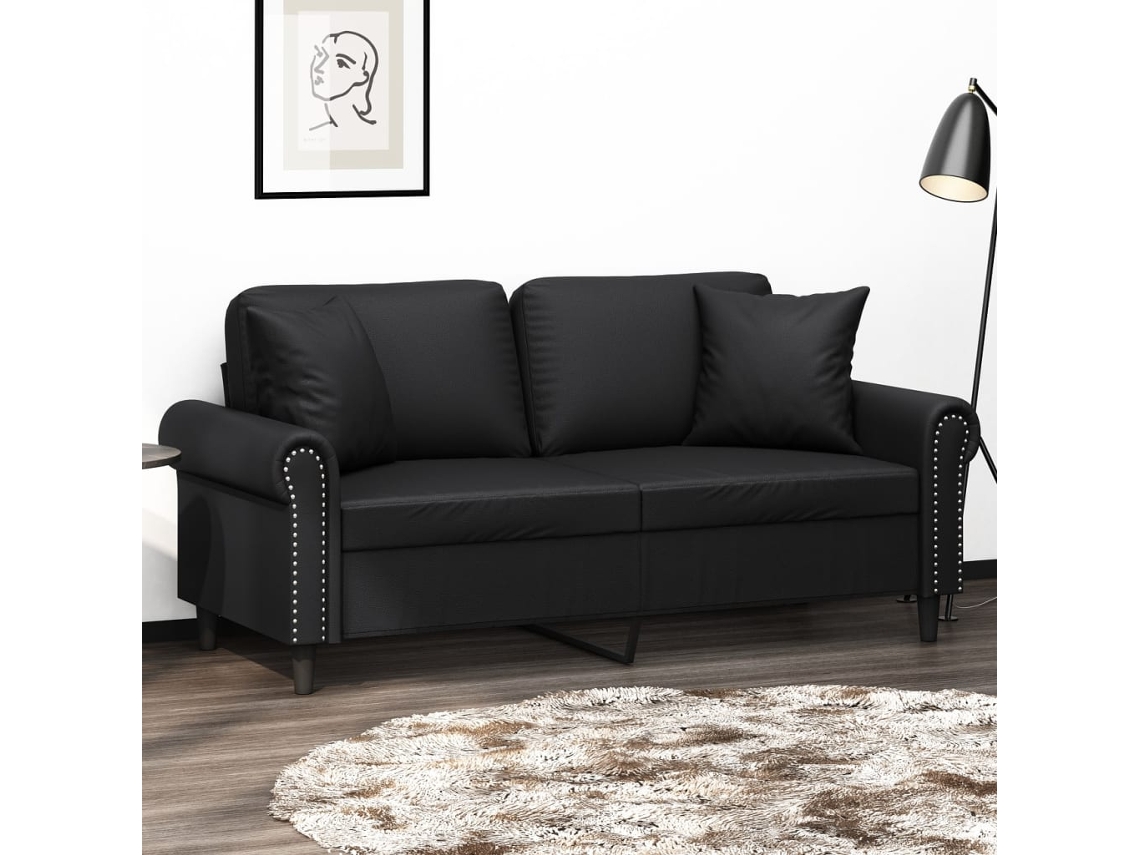Vidaxl Sofá 2 Lugares + Almofadas Decoração 140 Cm Couro Artif. Preto