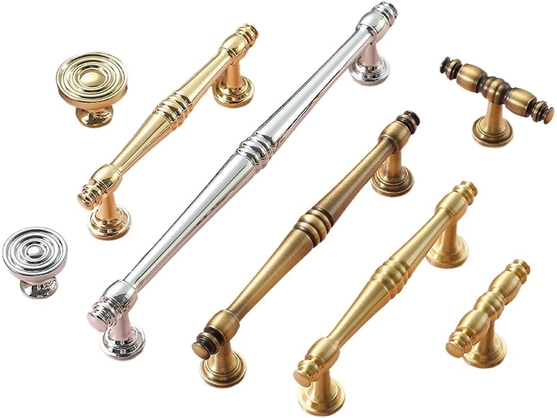 Peça Puxador De Porta Armário Em Cobre Puro Dourado, Com Furo Único, Estilo Retrô, Moderno, Em Latão Prateado Dourado