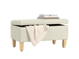 Banco Com Espaço De Armazenamento, Banco Para Os Pés Da Cama, Apoio Para Os Pés Estofado Em Linho Com Pés De Madeira De Seringueira, 71x37x36cm, Bege