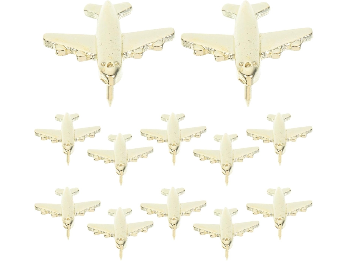 Conjunto de 12 Tachinhas Douradas em Formato Avião, Joias da Liga Zinco