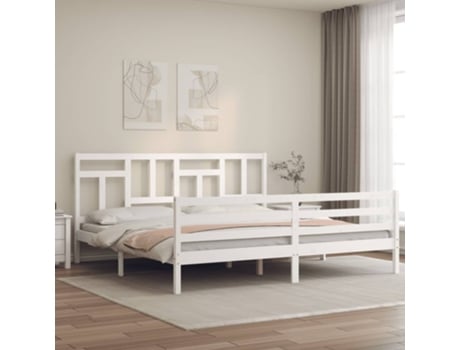 Estrutura de Cama com Cabeceira 200X200cm Madeira Maciça Branco