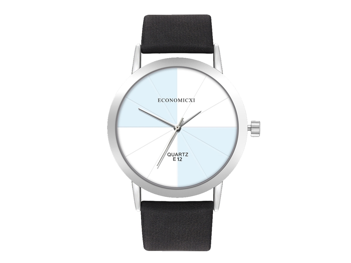 Relógio de pulso casual de quartzo para homens e mulheres com pulseira de couro PU branca e preta.