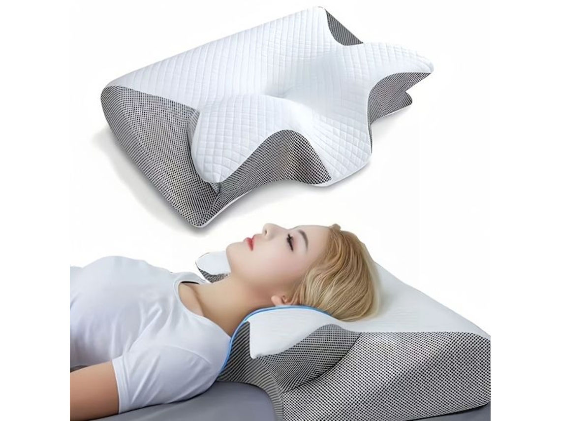 Travesseiro Cervical Ortopédico, 2 em 1, Ergonômico, Anatômico, Alívio no Pescoço, 1 Unidade, Cinza Claro AQUAFORGE