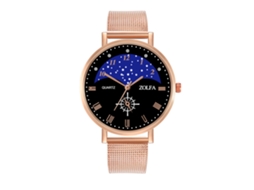 Relógio de quartzo unissex com pulseira de malha e mostrador céu estrelado (dourado rosa)