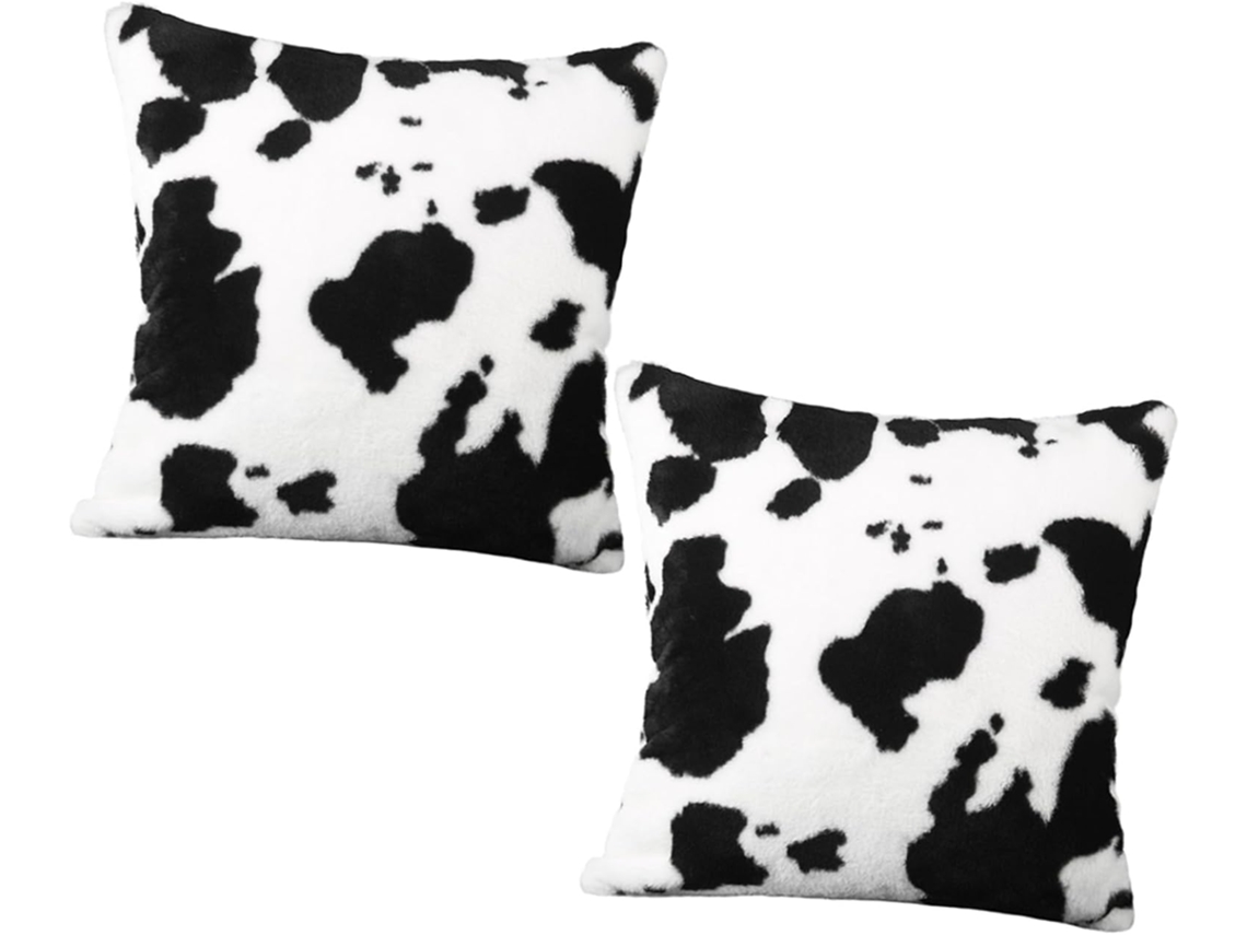 2 Capas de Almofada Quadradas Pelúcia com Estampa Vaca, Macias Ao Toque e Zíper Invisível, CHABERLU