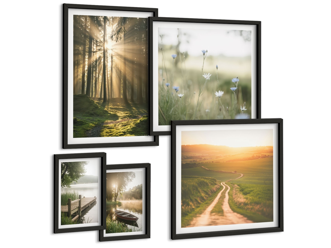 Pinturas Murais Modernas Ruas Charmosas Com Pizza Moldura Preta Imagens Para Um Quarto Infantil Espelharte (conjunto De 5 Imagens)