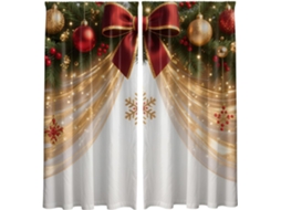 Cortinas Natalinas Genéricas | Conjunto De 2 Painéis Com Estampa Fundo Flocos Neve, Laços E Bolas, Cortinas Blackout