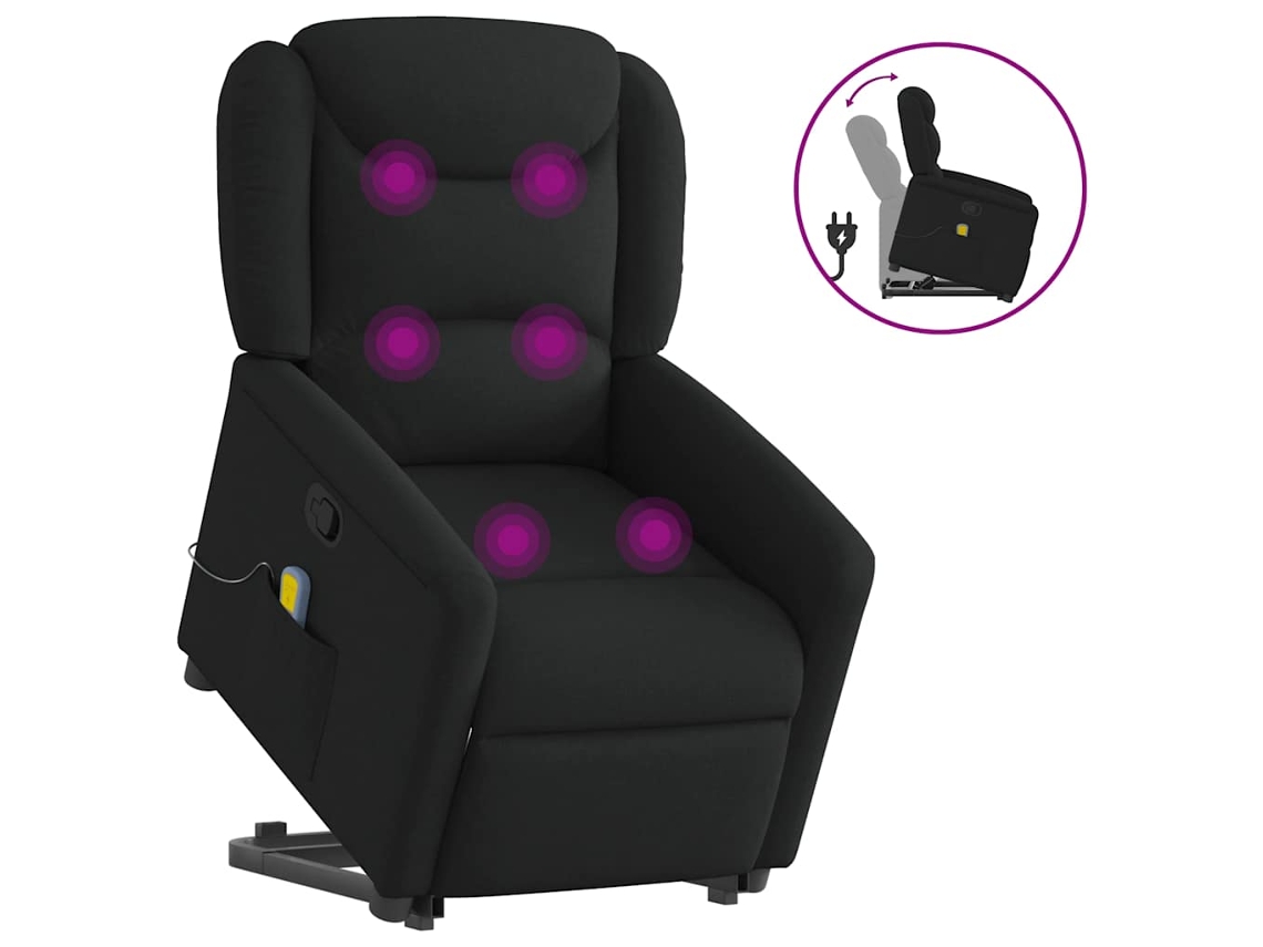 Vidaxl Poltrona De Massagens Reclinável Elevatória Tecido Preto
