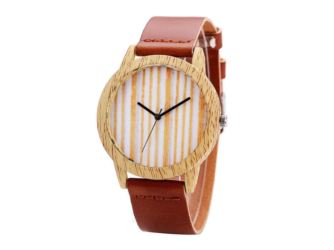 Relógio de pulso feminino elegante com movimento de quartzo marrom claro