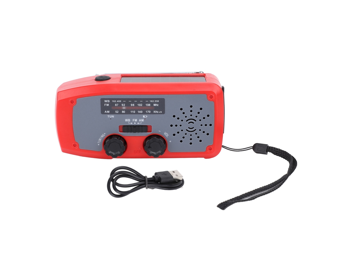 Rebe-rádio De Emergência Com Manivela Solar Am Fm Noaa Lanterna Led Bateria 2000mah Recarregável Portátil Vermelho