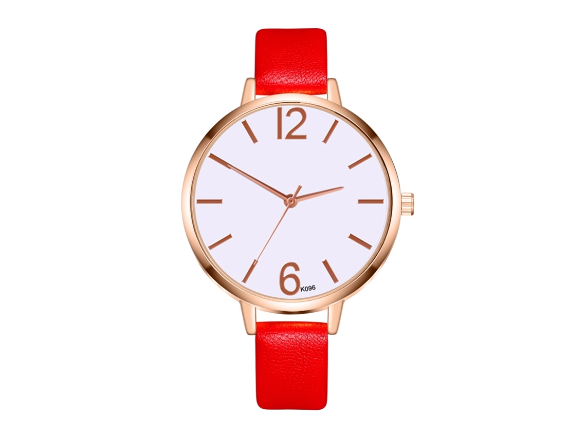 Relógio de Pulso Feminino de Moda com Pulseira de Couro Pu Quartz Vermelho