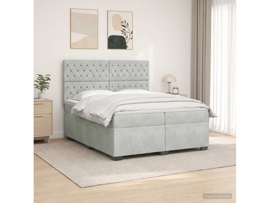 Vidaxl Cama Box Spring Com Colchão Cinzento-claro 200 X 200 Cm Veludo