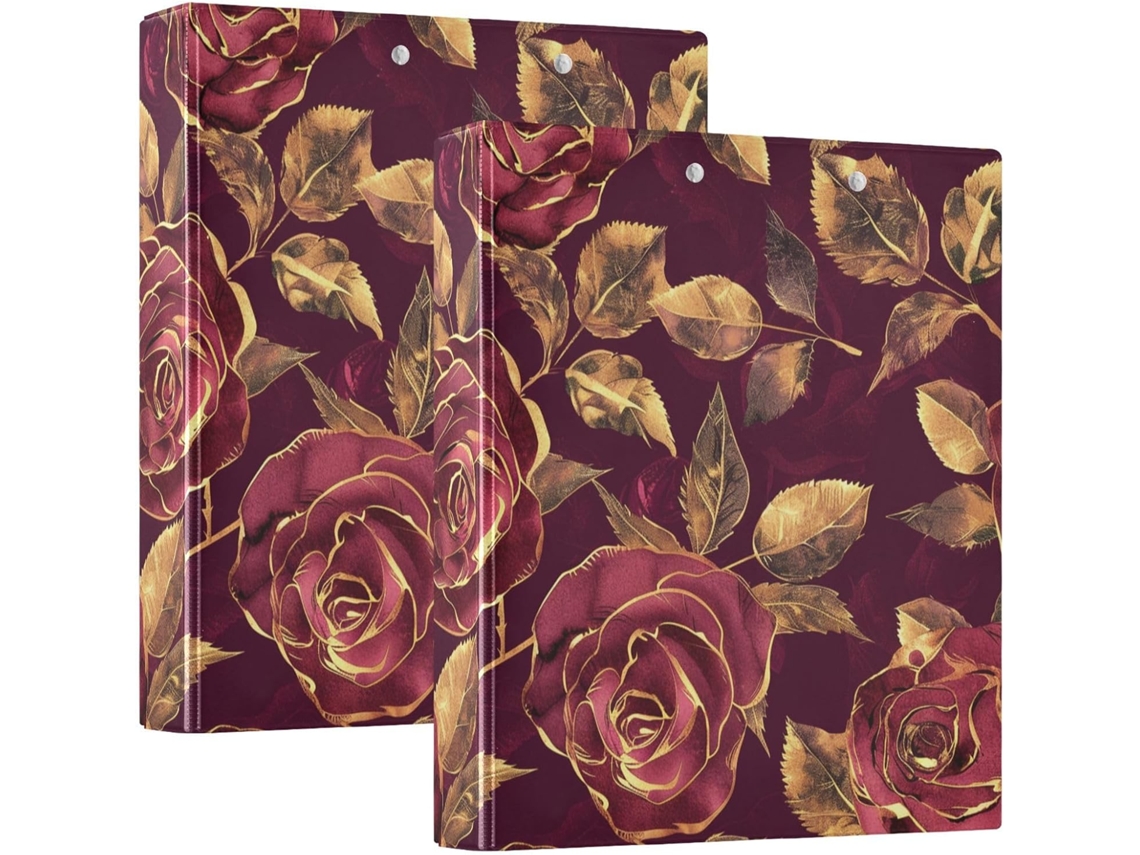 Golden Line Roses Pastas Caderno, 3-argolas Com Prancheta, Pacote Com 1 2-unidades, Material De Escritório, Capa