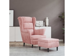 Vidaxl Poltrona De Descanso Com Banco Veludo Rosa