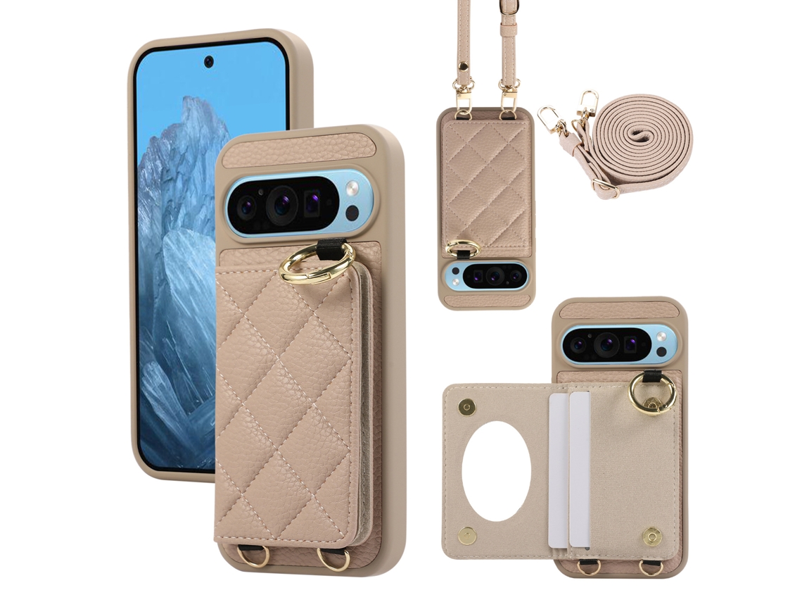 Capa Com Cordão Longo E Padrão Diamante Para Google Pixel 11 (damasco)