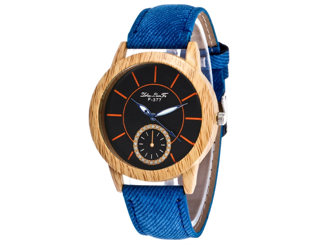 Relógio de Pulso Feminino de Quartzo com Pulseira de Jean Estilo Simples Azul