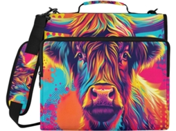 Organizador De Pastas Pop Art Highland Vaca, Com Zíper E 3-argolas Pastas Bolso Laptop, Tecido Impermeável