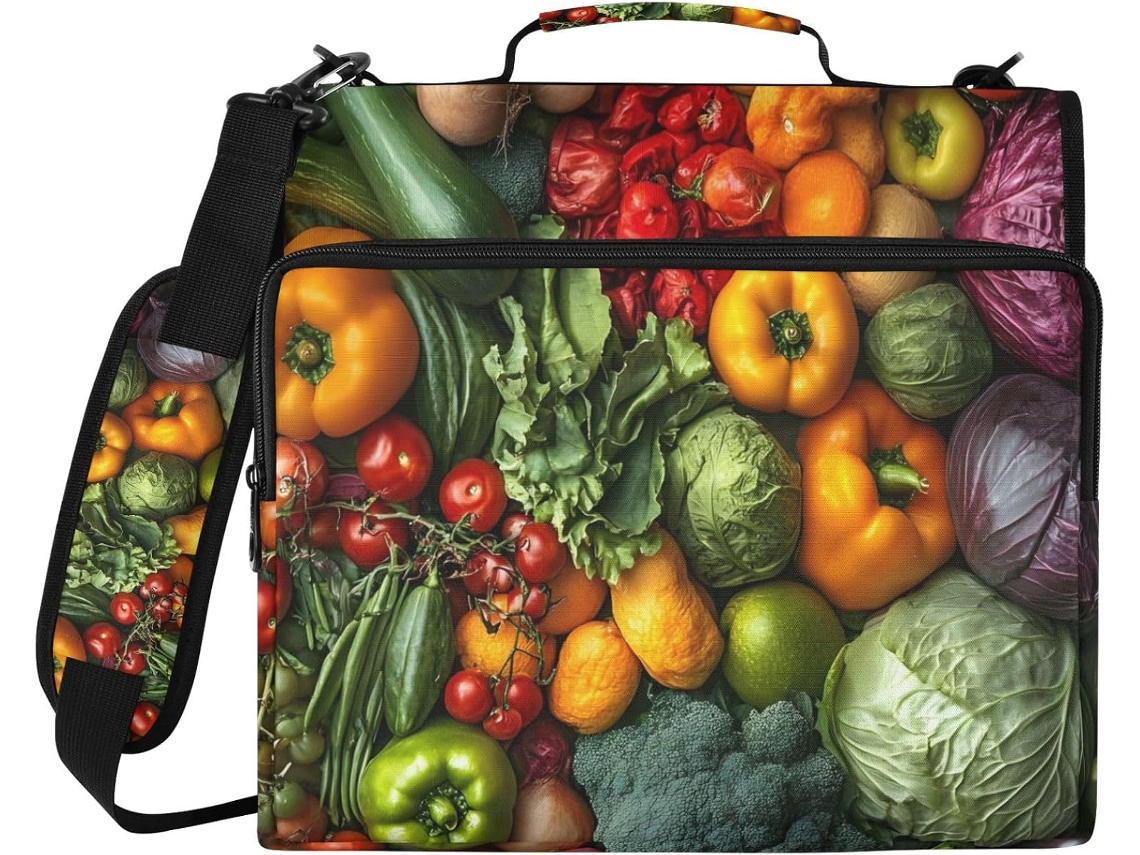 Bolsa organizadora para frutas e verduras, com 3 argolas, compartimento para laptop e tecido resistente à água.
