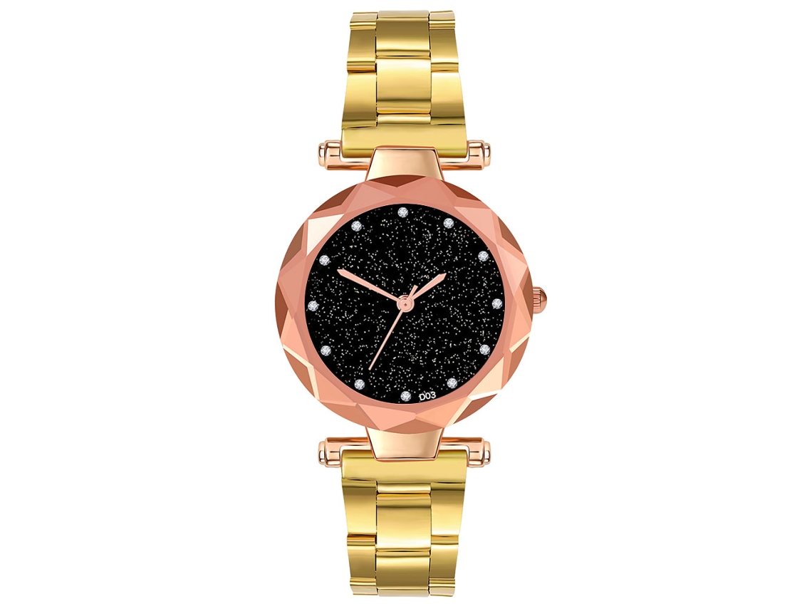 Relógio de Pulso Feminino Zhoulianfa com Pulseira de Aço e Mostrador Céu Estrelado Ouro