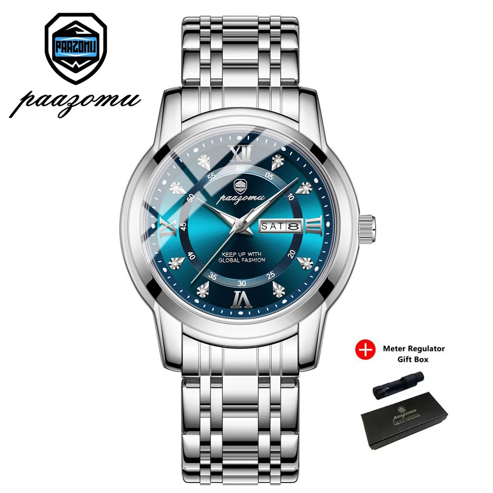 Relógio Masculino De Luxo Em Aço Inoxidável, Estilo Casual De Negócios (azul Prateado).
