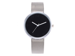 Relógio de pulso redondo Zhoulianfa para casais de estudantes, com pulseira de aço inoxidável, movimento de quartzo e mostrador preto.