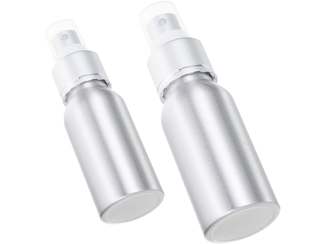 Frasco spray recarregável, 2 unidades, em alumínio estampado, 30ml e 50ml