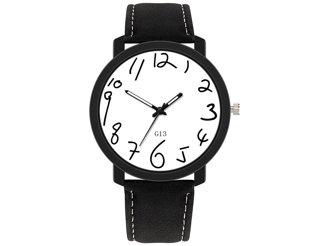 Reloj De Pulsera Casual De Moda Para Hombre Dial Redondo Correa Ajustable De Cuarzo Negro Y Blanco