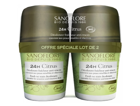 Desodorante Cítrico Frescor Anti-Manchas Roll-On Bio Lote 2 X 50 Ml 24H SANOFLORE