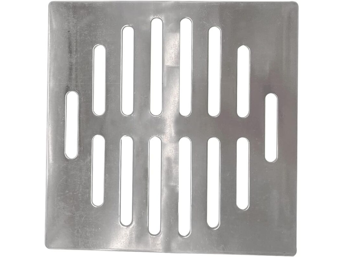 Ralo Quadrado Em Aço Inoxidável, 15 Cm, 14 Furos, Prateado