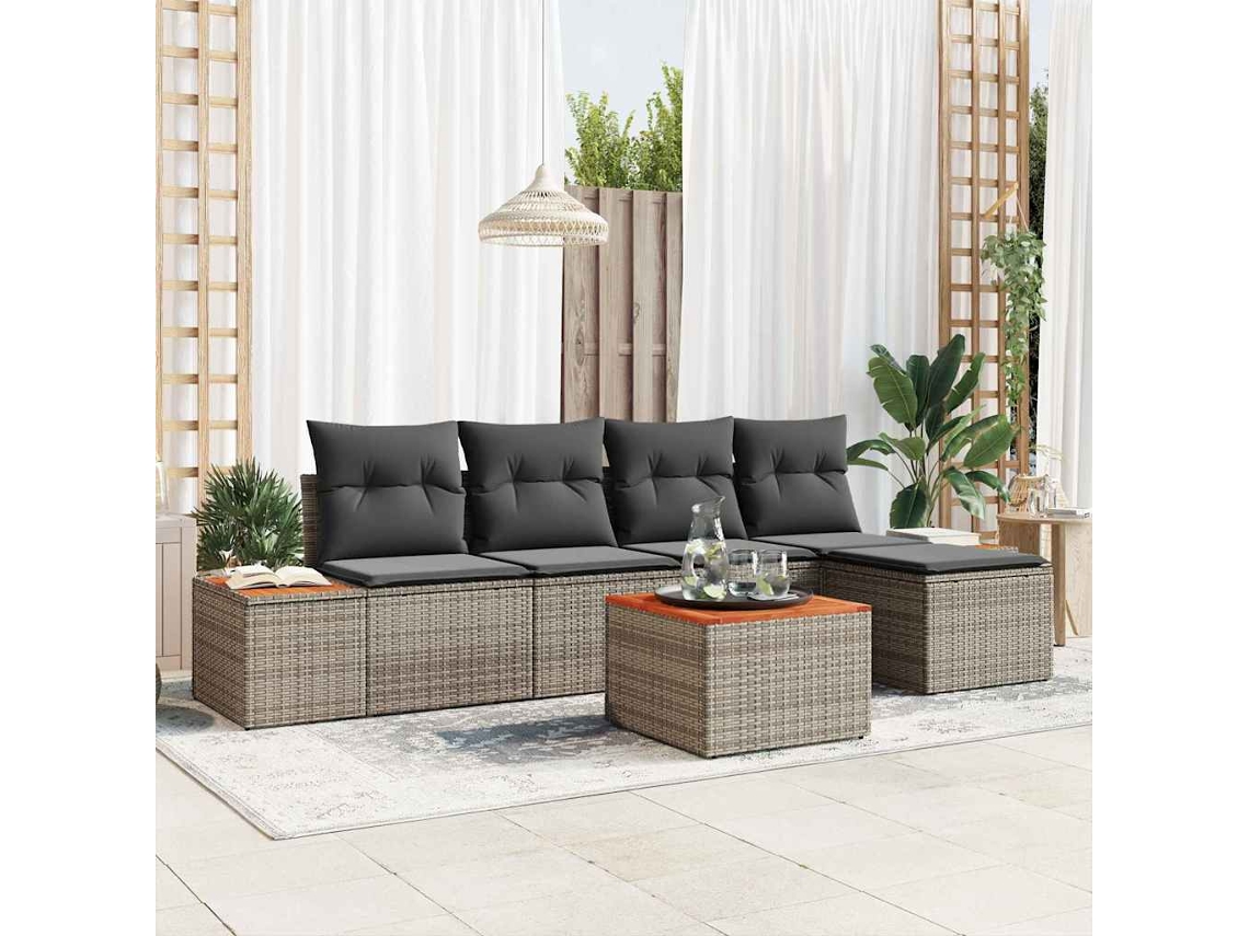 Vidaxl Conjunto De Sofá De Jardim 6 Unid. Cinzeto Rattan Sintético