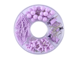 105pcs Kit De Clips De Oficina: Clips, Pinzas, Push Pins Y Tachuelas Púrpura