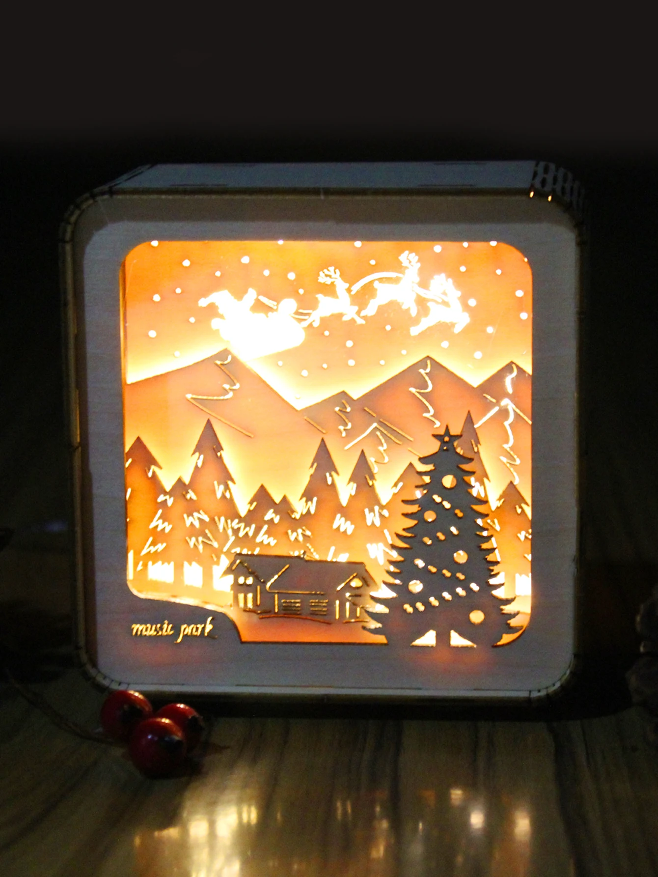 Conjunto de Quebra cabeça 3d de Madeira com Luz Noturna MDUG (feliz Natal)