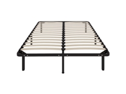 Estrutura de Cama de Madeira Maciça com Base e Perna de Ripas, Armazenamento Embaixo, Preta 140x190cm