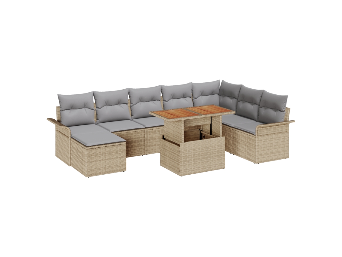Conjunto 9 Conjunto De Móveis De Jardim Vidaxl Bege Vime Pe (100 X 55 X 73 Cm)