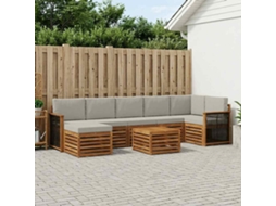 Vidaxl Conjunto De Sofás Para Exterior 7 Pcs Natural E Cinzento-claro