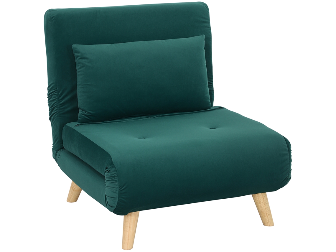 Poltrona dupla em veludo verde, ajustável para ambientes internos.
