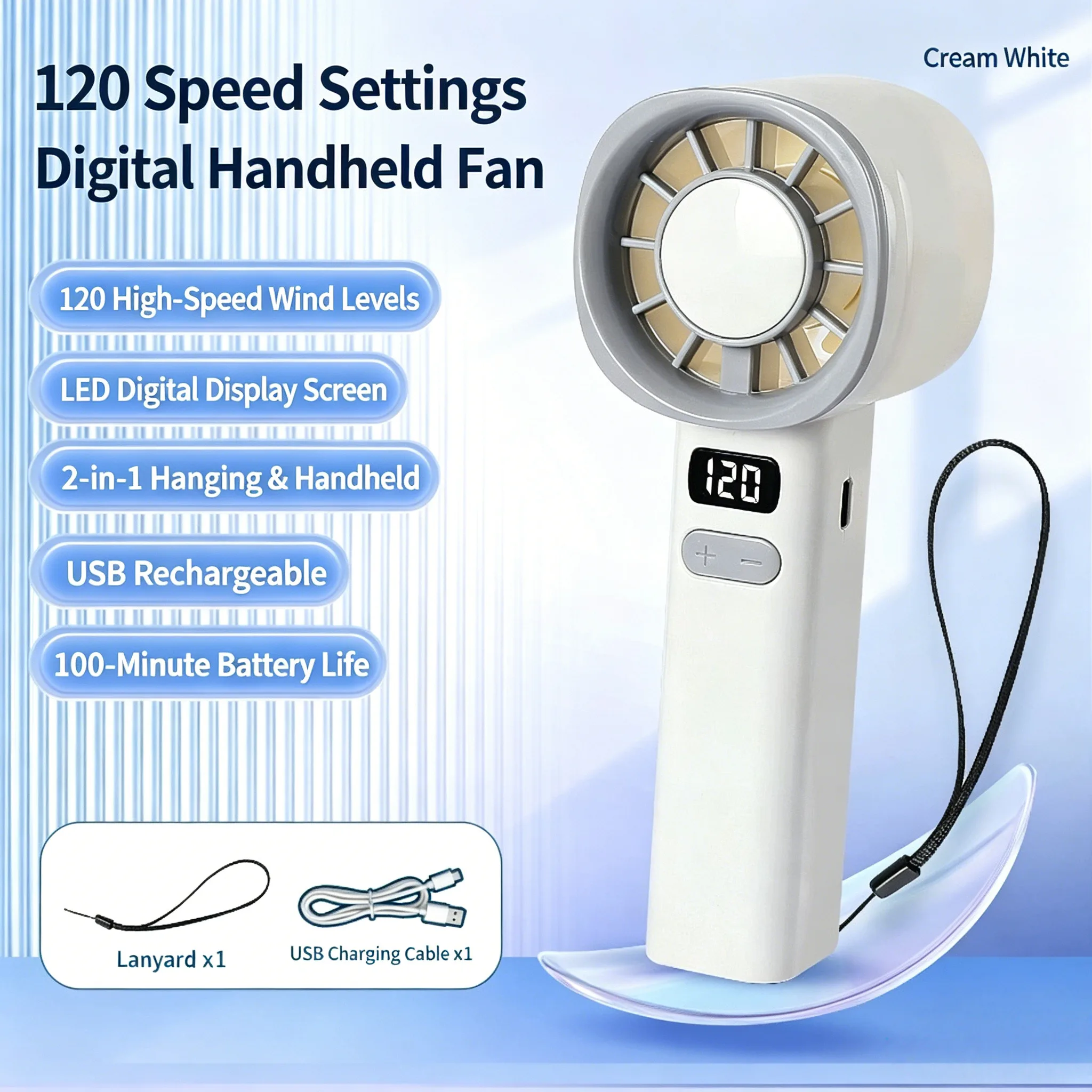 Mini Ventilador de Mão Recarregável MDUG com Tela Lcd (branco)
