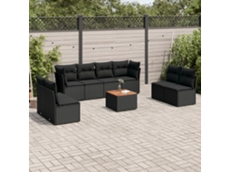 Vidaxl 9 Pcs Conjunto De Sofás P/ Jardim C/ Almofadões Vime Pe Preto