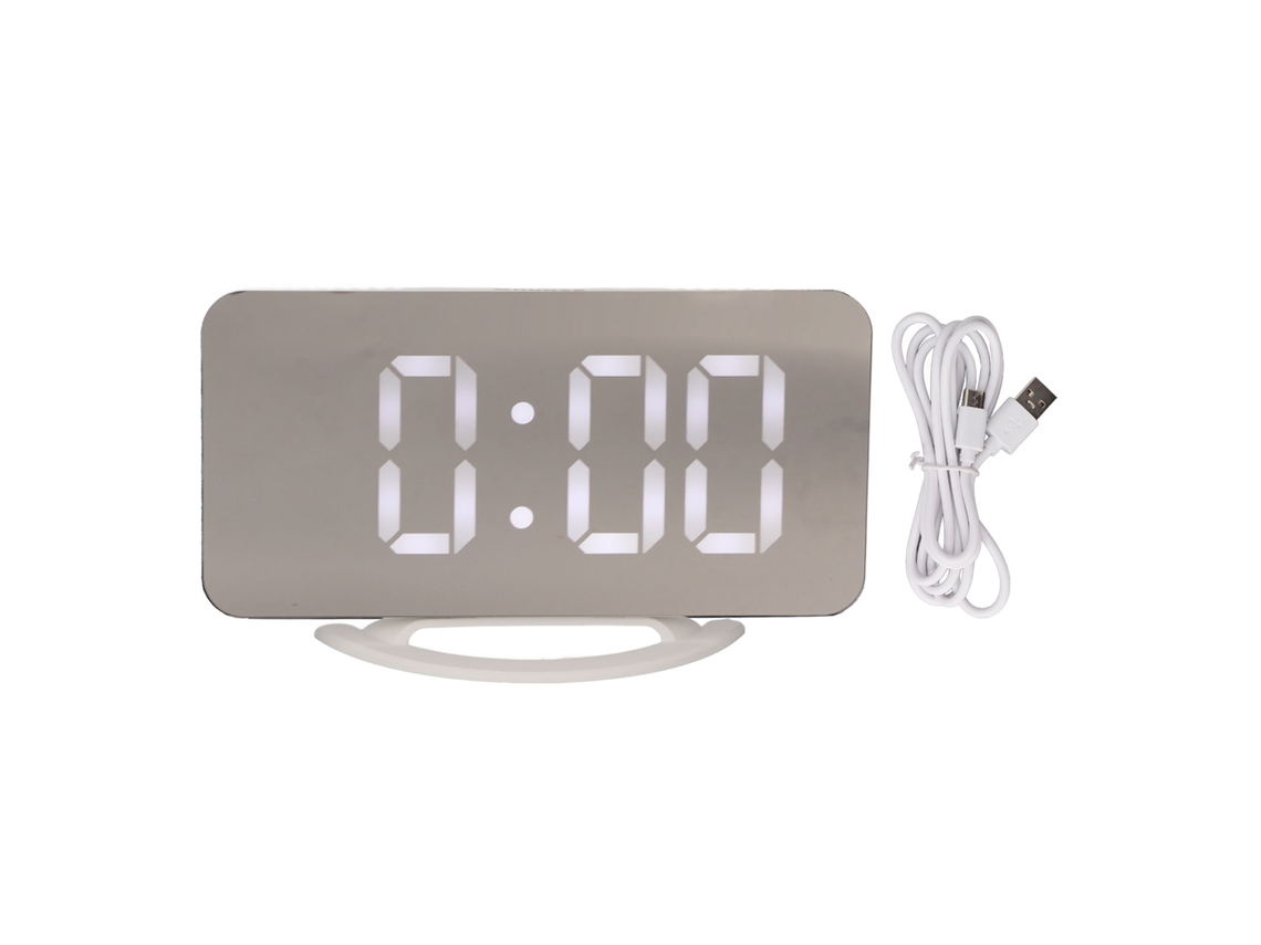 Reloj Despertador Digital Espejo Led Com 2 Usb Brilho 3 Níveis Hora Temperatura Quarto