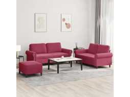 Vidaxl 3 Pcs Conjunto De Sofás Com Almofadões Veludo Vermelho Tinto