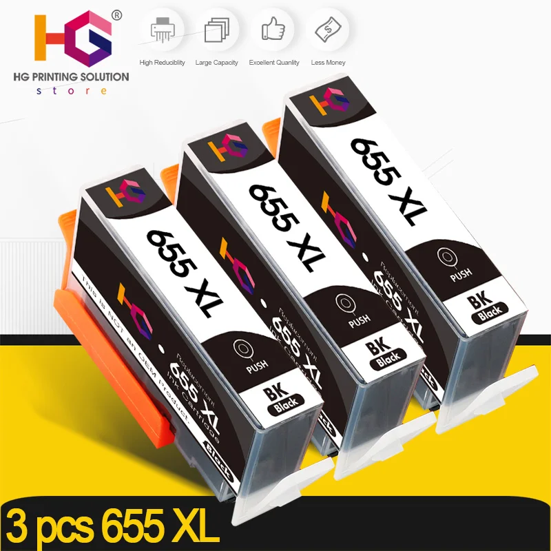 Conjunto de 3 Tinteiros Alizeo para Hp 655, Compatíveis com a Impressora Hp 655 XL e com Chip, para Impressoras Hp Deskjet 6520, 6525 e 6625. MDUG