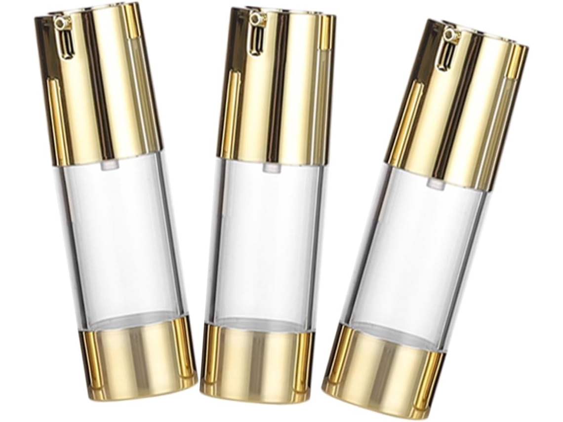 De 3 Frascos De Viagem Com Bomba Airless Dourados De 30 Ml Em Pp, Acessórios Multiuso Para Bomba.